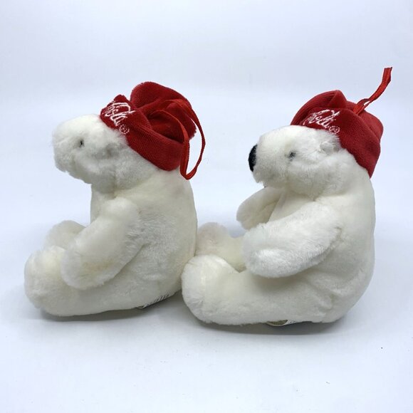 2 Plush Coca-Cola Boyds Bears Mini Polar Bears w/Red Embroidered Christmas Hats - Picture 5 of 12